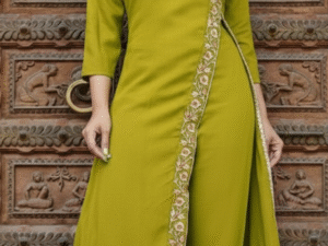 asymmetric cotton suit with embroidery
