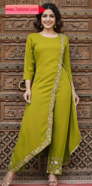 asymmetric cotton suit with embroidery