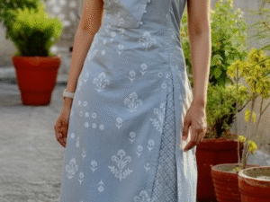 light grey sideslit sleeveless kurti dress