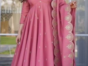 rose pink embroidered anarkali suit with gota patti dupatta