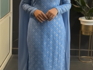 straight cut salwar suit with floral embroidery